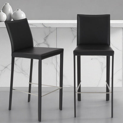 Set of Two 30" Black Faux Leather and Steel Bar Height Bar Chairs HomeRoots