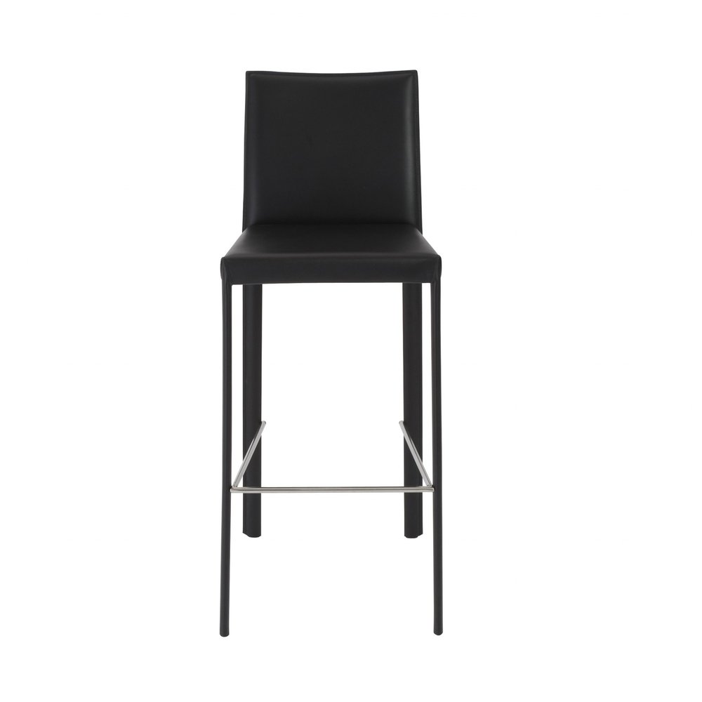 Set of Two 30" Black Faux Leather And Steel Bar Height Bar Chairs HomeRoots