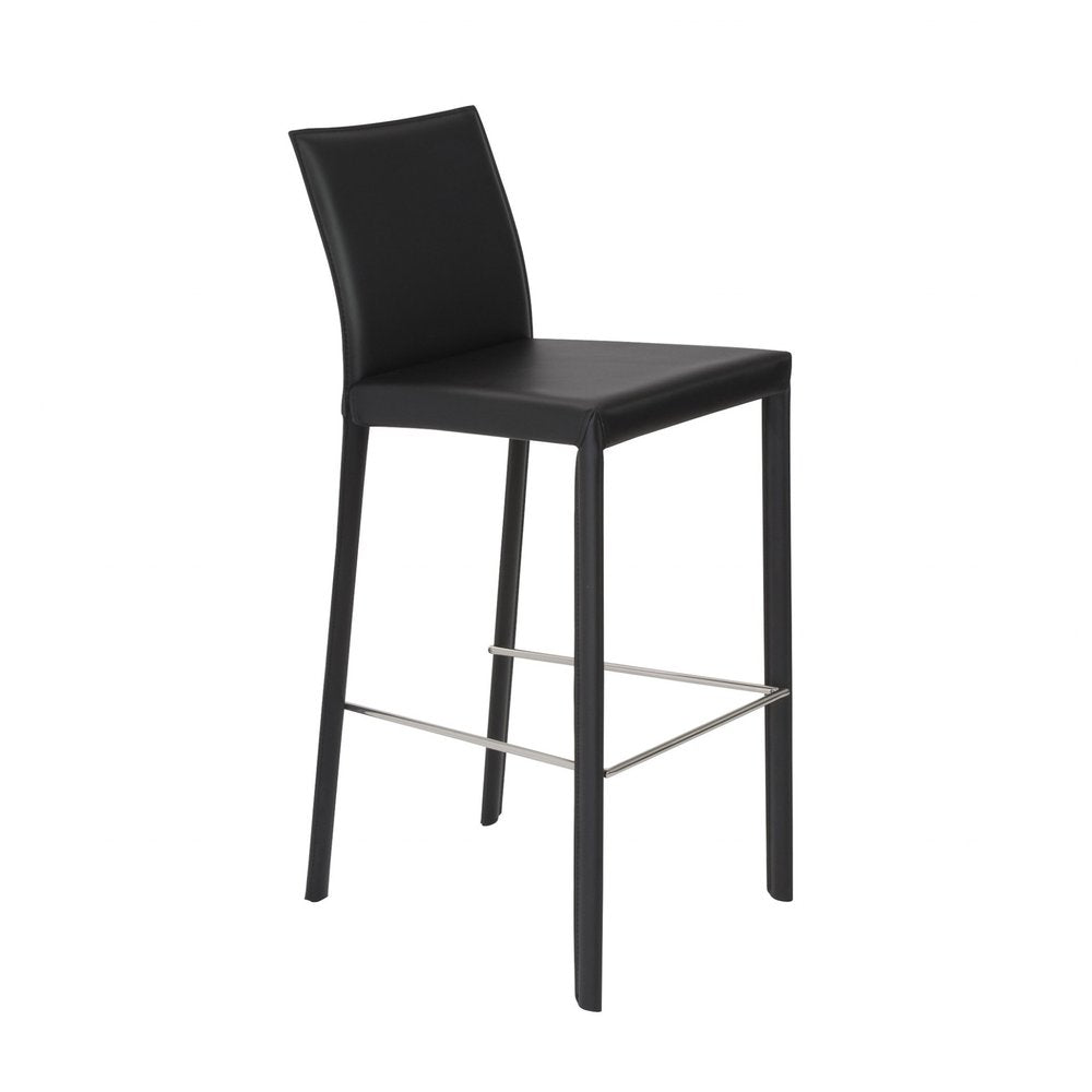 Set of Two 30" Black Faux Leather And Steel Bar Height Bar Chairs HomeRoots