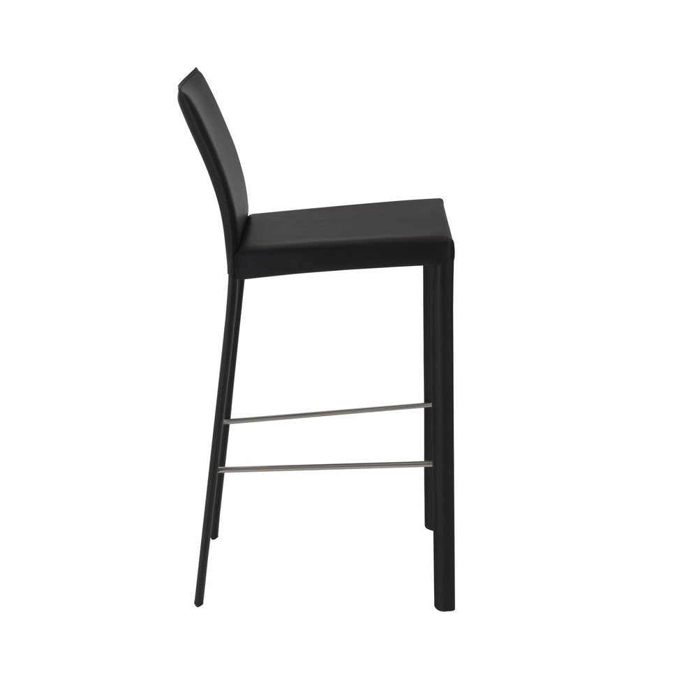 Set of Two 30" Black Faux Leather And Steel Bar Height Bar Chairs HomeRoots