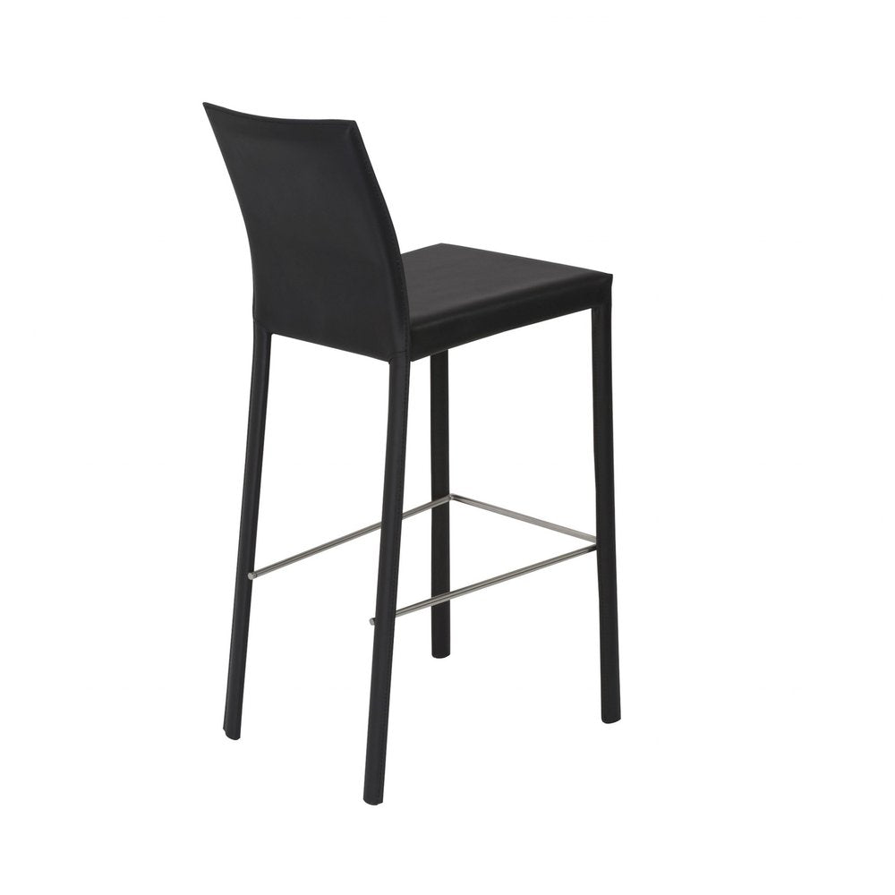 Set of Two 30" Black Faux Leather And Steel Bar Height Bar Chairs HomeRoots