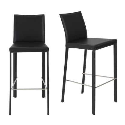 Set of Two 30" Black Faux Leather And Steel Bar Height Bar Chairs HomeRoots