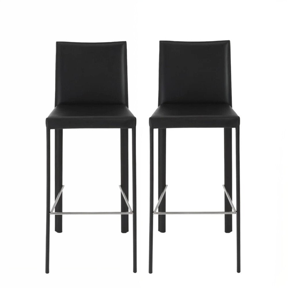 Set of Two 30" Black Faux Leather And Steel Bar Height Bar Chairs HomeRoots