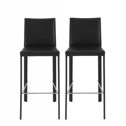 Set of Two 30" Black Faux Leather And Steel Bar Height Bar Chairs HomeRoots