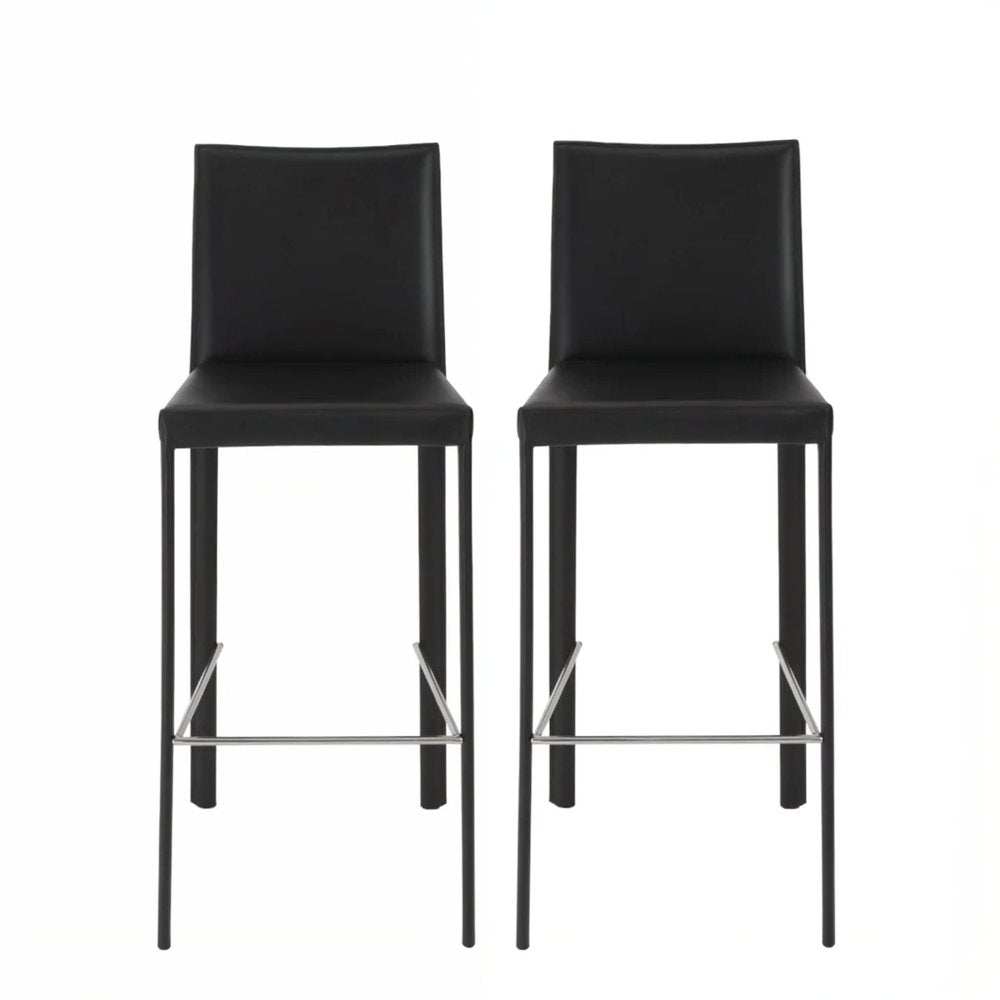 Set of Two 30" Black Faux Leather and Steel Bar Height Bar Chairs HomeRoots