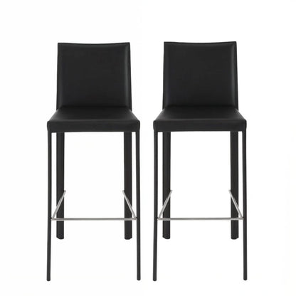 Set of Two 30" Black Faux Leather and Steel Bar Height Bar Chairs HomeRoots