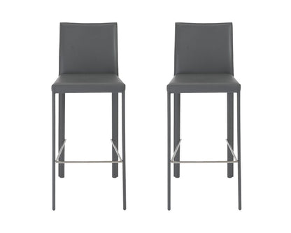 Set of Two 30" Gray Faux Leather and Steel Bar Height Bar Chairs HomeRoots