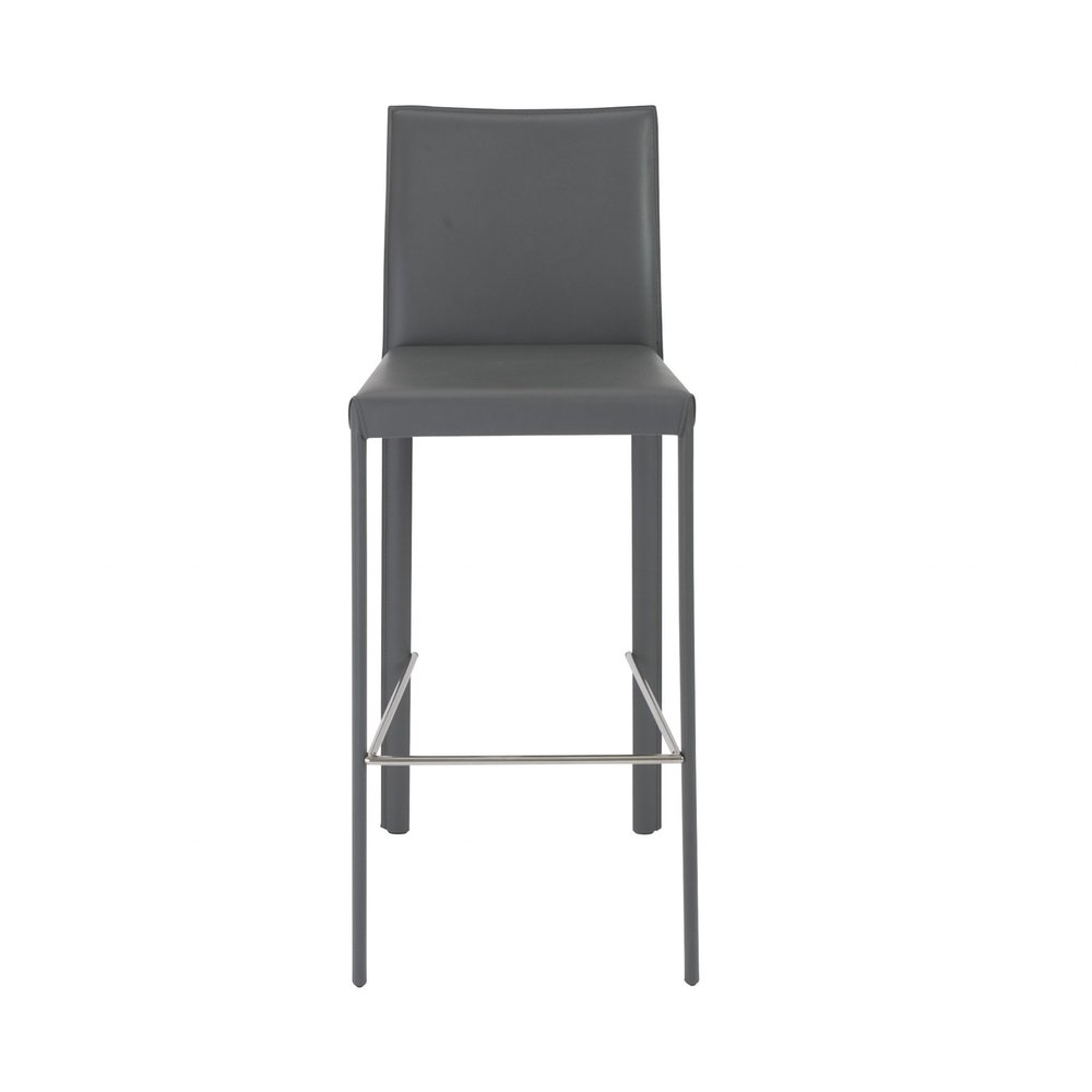 Set of Two 30" Gray Faux Leather and Steel Bar Height Bar Chairs HomeRoots