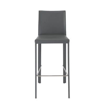 Set of Two 30" Gray Faux Leather and Steel Bar Height Bar Chairs HomeRoots