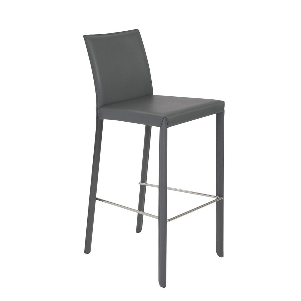 Set of Two 30" Gray Faux Leather and Steel Bar Height Bar Chairs HomeRoots