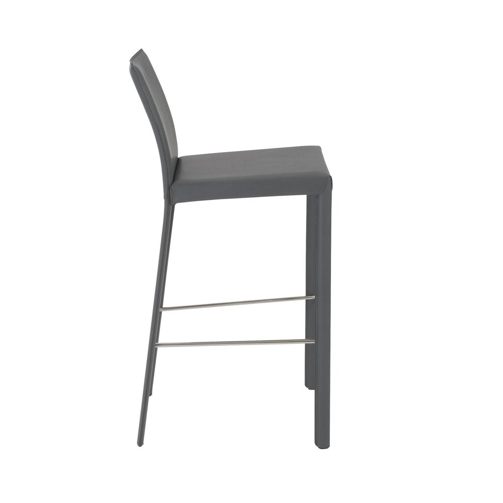 Set of Two 30" Gray Faux Leather and Steel Bar Height Bar Chairs HomeRoots