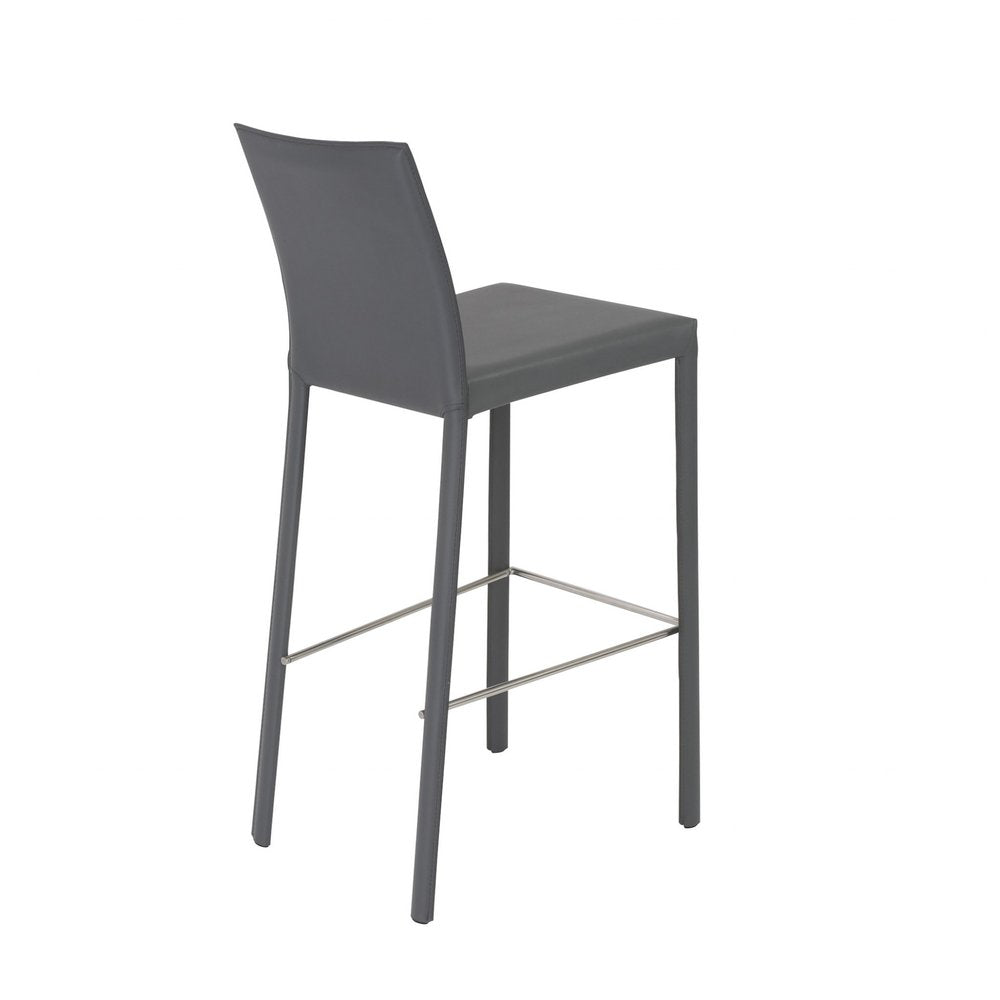 Set of Two 30" Gray Faux Leather and Steel Bar Height Bar Chairs HomeRoots