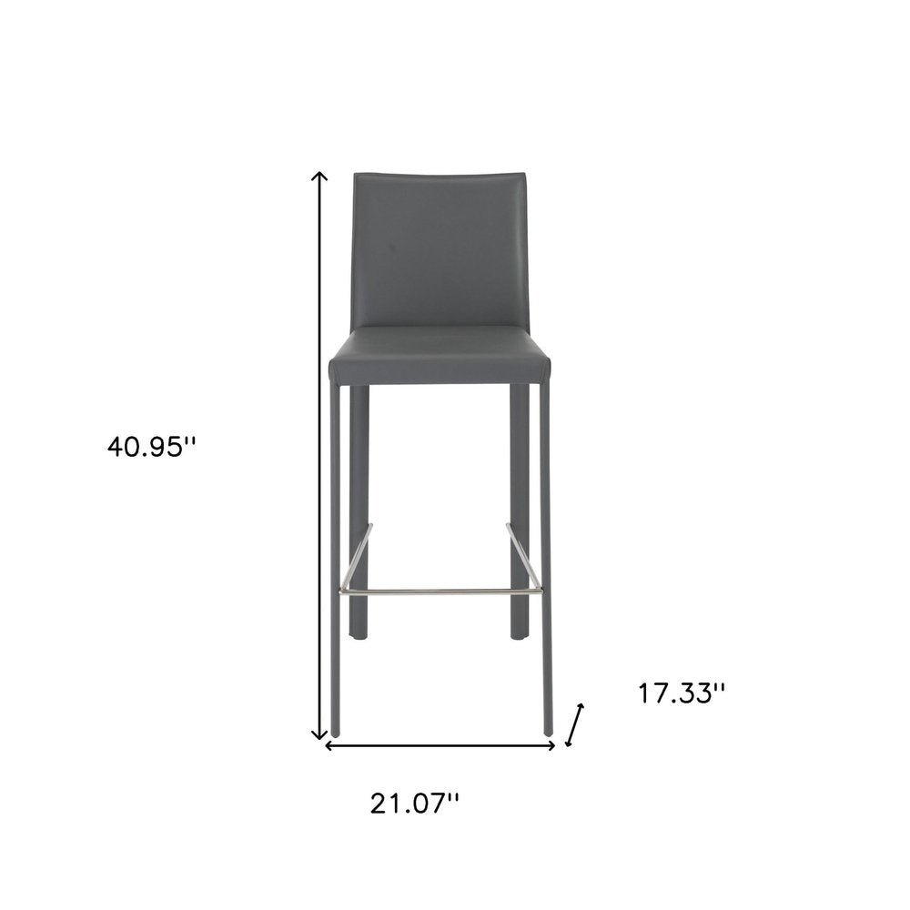 Set of Two 30" Gray Faux Leather and Steel Bar Height Bar Chairs HomeRoots