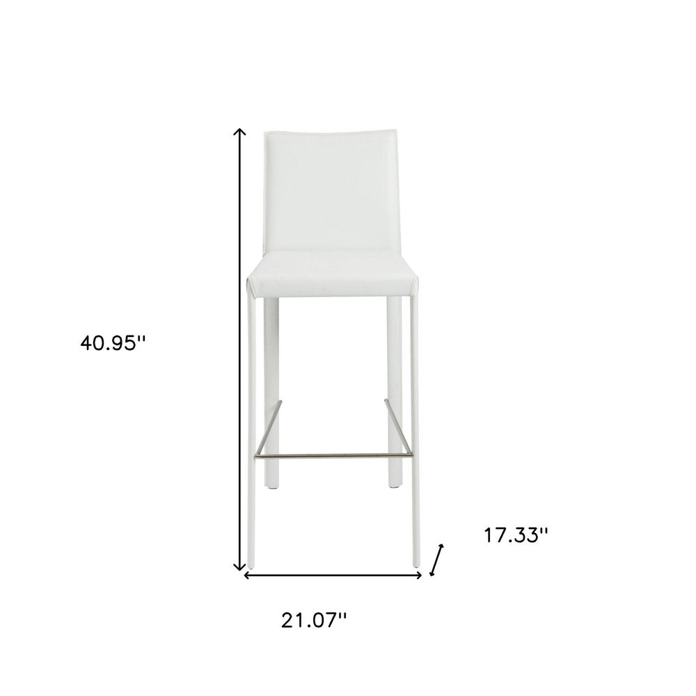 Set of Two 30" White Faux Leather And Steel Low Back Bar Height Bar Chairs HomeRoots