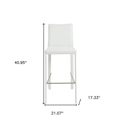 Set of Two 30" White Faux Leather And Steel Low Back Bar Height Bar Chairs HomeRoots
