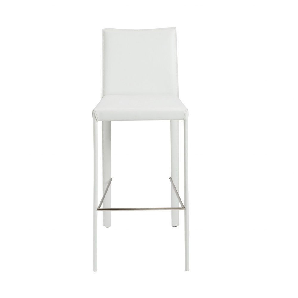 Set of Two 30" White Faux Leather And Steel Low Back Bar Height Bar Chairs HomeRoots