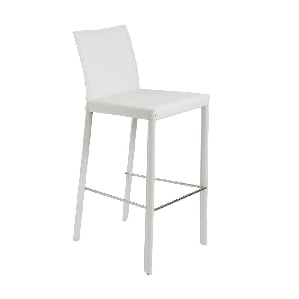 Set of Two 30" White Faux Leather And Steel Low Back Bar Height Bar Chairs HomeRoots
