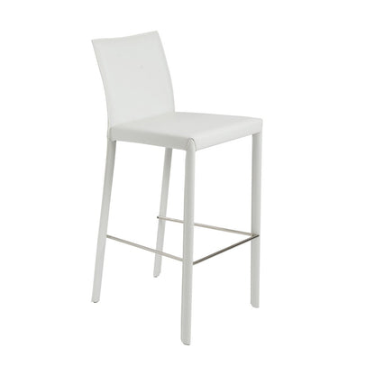 Set of Two 30" White Faux Leather And Steel Low Back Bar Height Bar Chairs HomeRoots