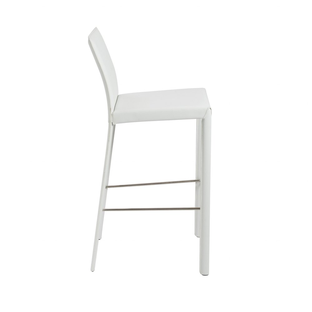 Set of Two 30" White Faux Leather And Steel Low Back Bar Height Bar Chairs HomeRoots