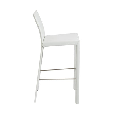 Set of Two 30" White Faux Leather And Steel Low Back Bar Height Bar Chairs HomeRoots