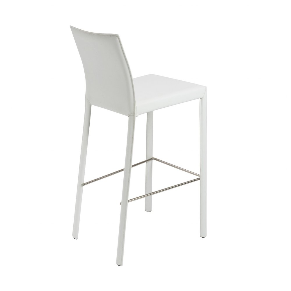 Set of Two 30" White Faux Leather And Steel Low Back Bar Height Bar Chairs HomeRoots