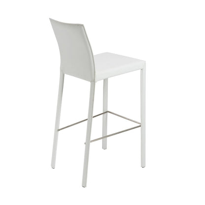 Set of Two 30" White Faux Leather And Steel Low Back Bar Height Bar Chairs HomeRoots