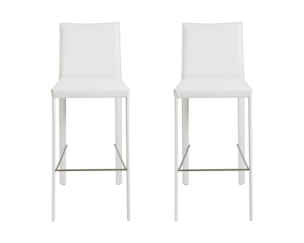 Set of Two 30" White Faux Leather And Steel Low Back Bar Height Bar Chairs HomeRoots