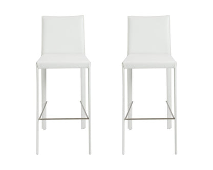 Set of Two 30" White Faux Leather And Steel Low Back Bar Height Bar Chairs HomeRoots