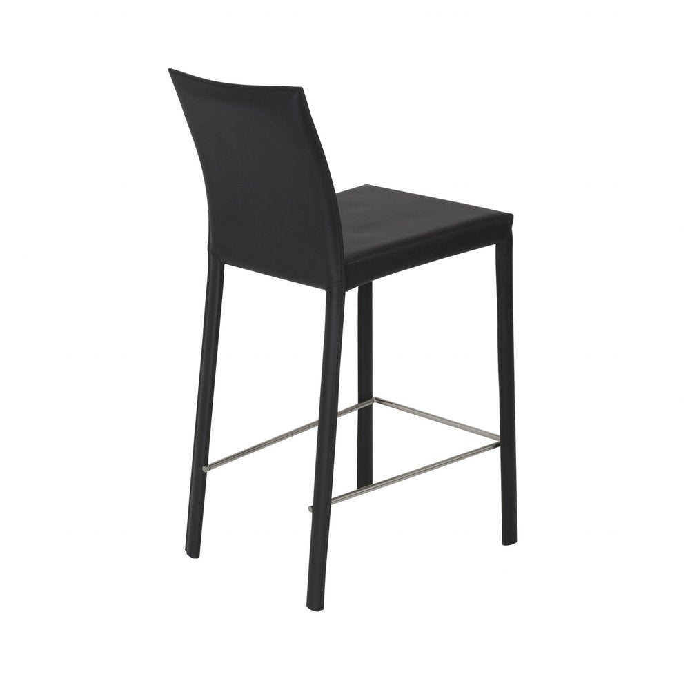 Set of Two 26" Black Faux Leather And Steel Low Back Counter Height Bar Chairs HomeRoots