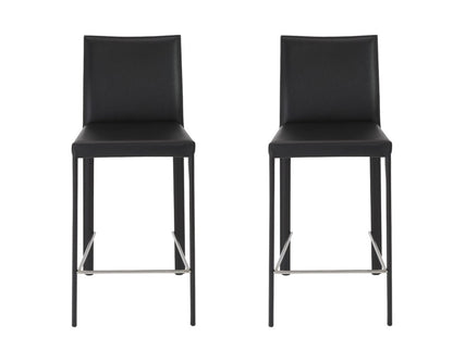 Set of Two 26" Black Faux Leather And Steel Low Back Counter Height Bar Chairs HomeRoots