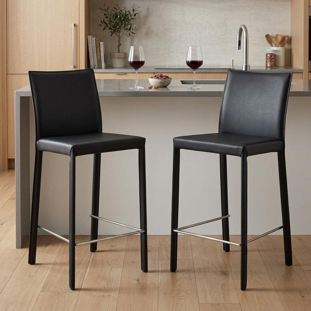 Set of Two 26" Black Steel Low Back Counter Height Bar Chairs HomeRoots