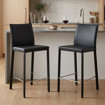 Set of Two 26" Black Steel Low Back Counter Height Bar Chairs HomeRoots