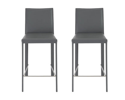 Set of Two 26" Gray Faux Leather And Steel Low Back Counter Height Bar Chairs HomeRoots