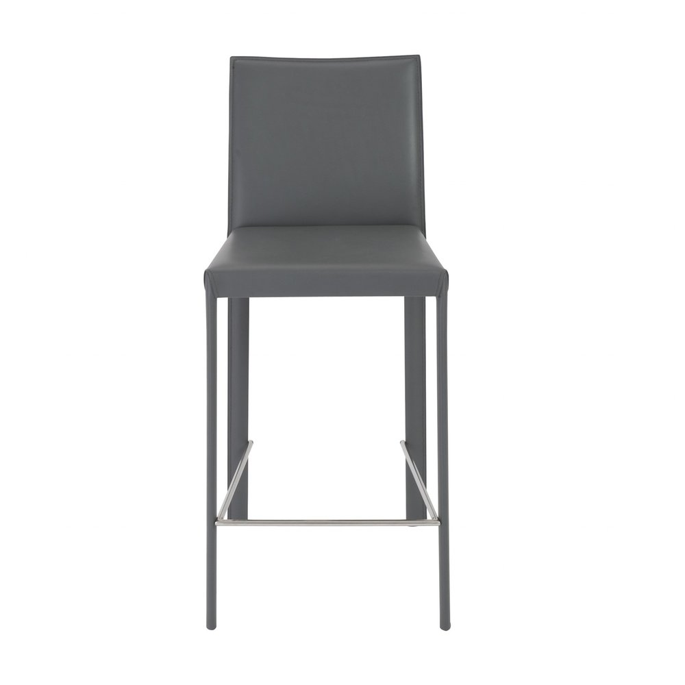 Set of Two 26" Gray Faux Leather And Steel Low Back Counter Height Bar Chairs HomeRoots