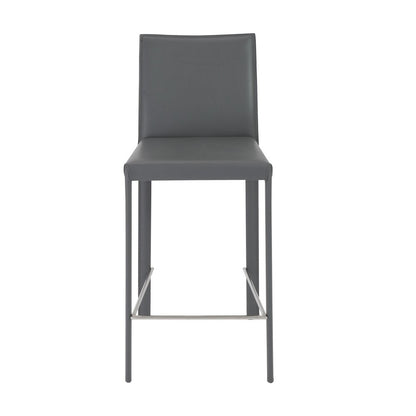 Set of Two 26" Gray Faux Leather And Steel Low Back Counter Height Bar Chairs HomeRoots