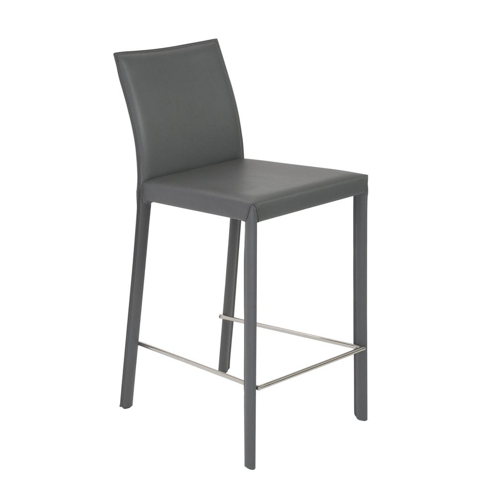 Set of Two 26" Gray Faux Leather And Steel Low Back Counter Height Bar Chairs HomeRoots