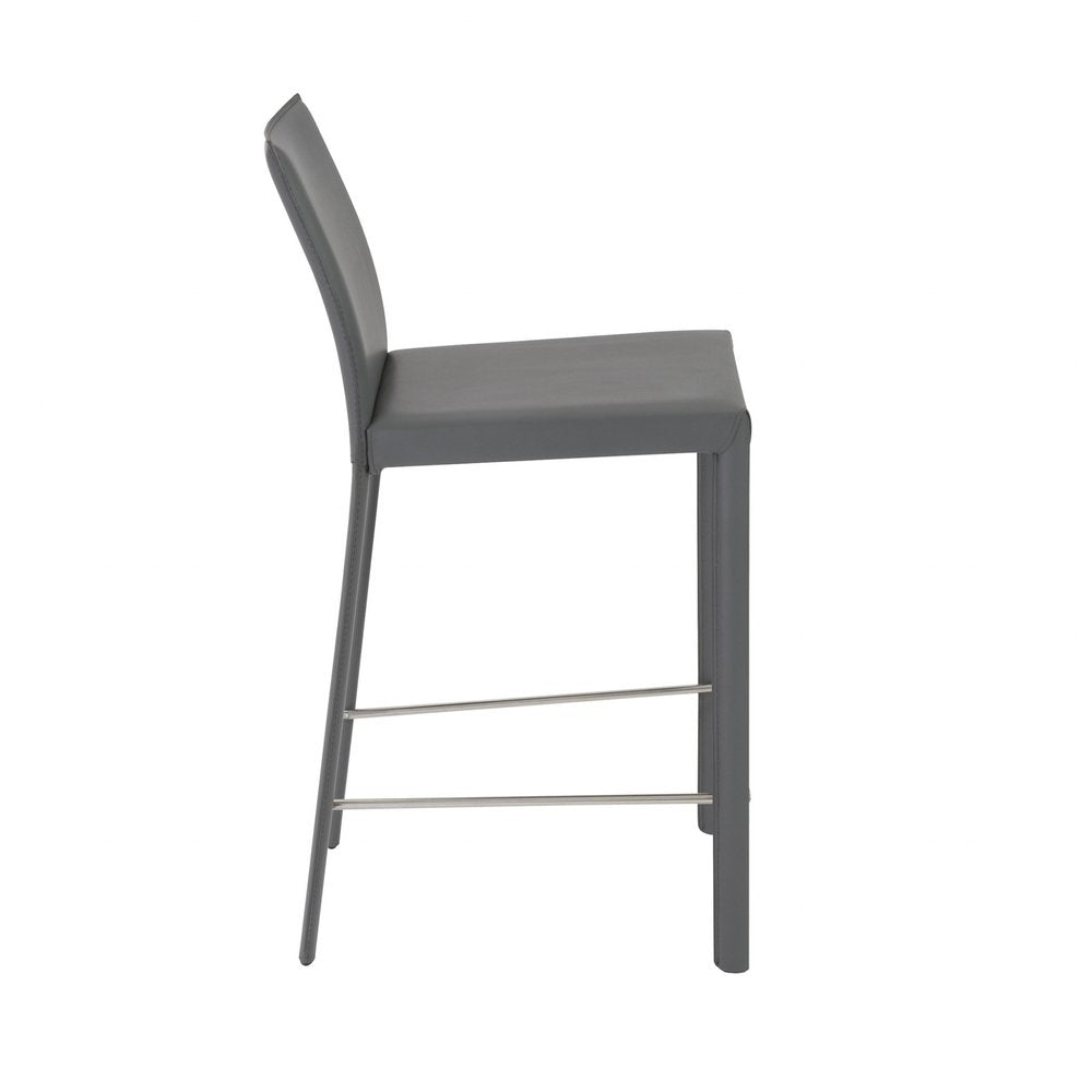 Set of Two 26" Gray Faux Leather And Steel Low Back Counter Height Bar Chairs HomeRoots