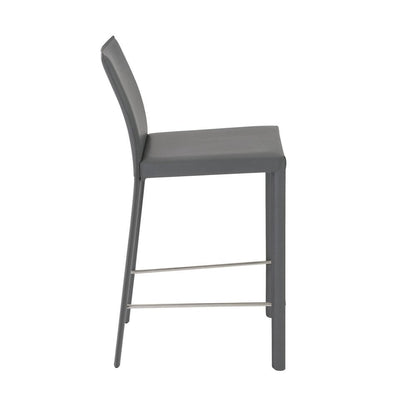 Set of Two 26" Gray Faux Leather And Steel Low Back Counter Height Bar Chairs HomeRoots