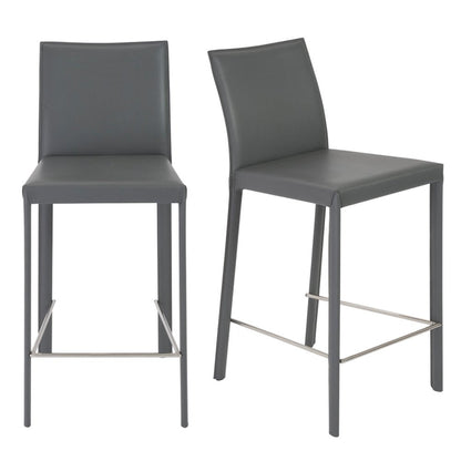 Set of Two 26" Gray Faux Leather And Steel Low Back Counter Height Bar Chairs HomeRoots
