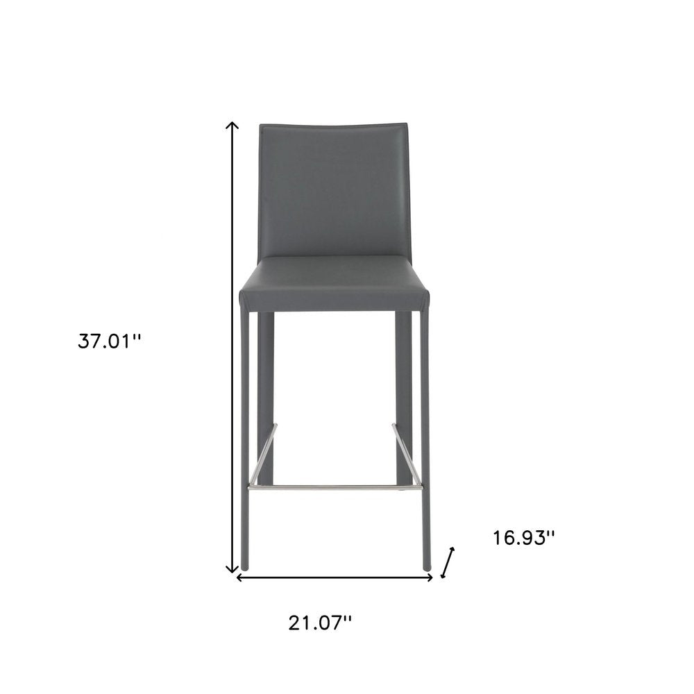 Set of Two 26" Gray Faux Leather And Steel Low Back Counter Height Bar Chairs HomeRoots