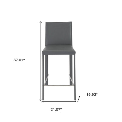 Set of Two 26" Gray Faux Leather And Steel Low Back Counter Height Bar Chairs HomeRoots