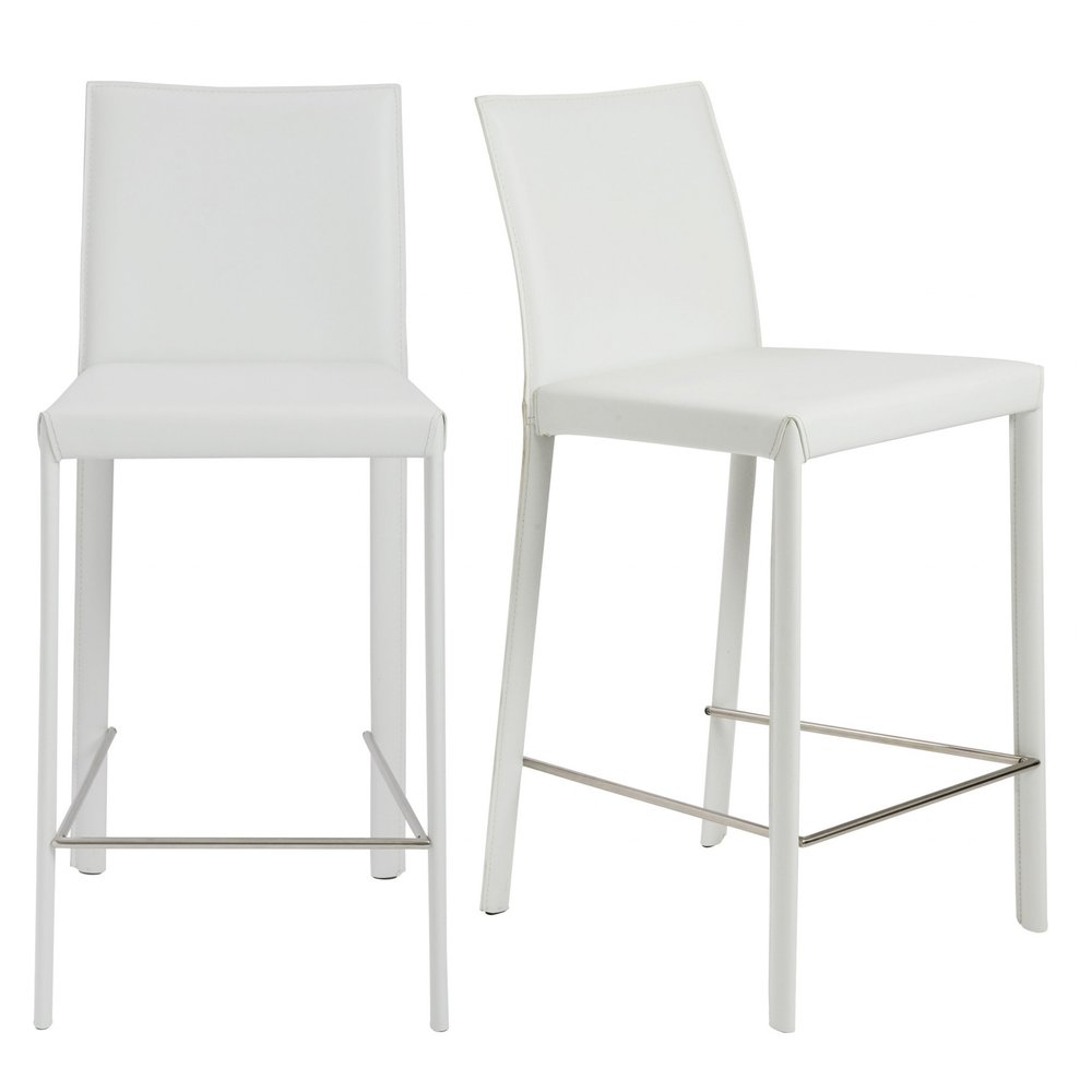 Set of Two 26" White Steel Low Back Counter Height Bar Chairs HomeRoots