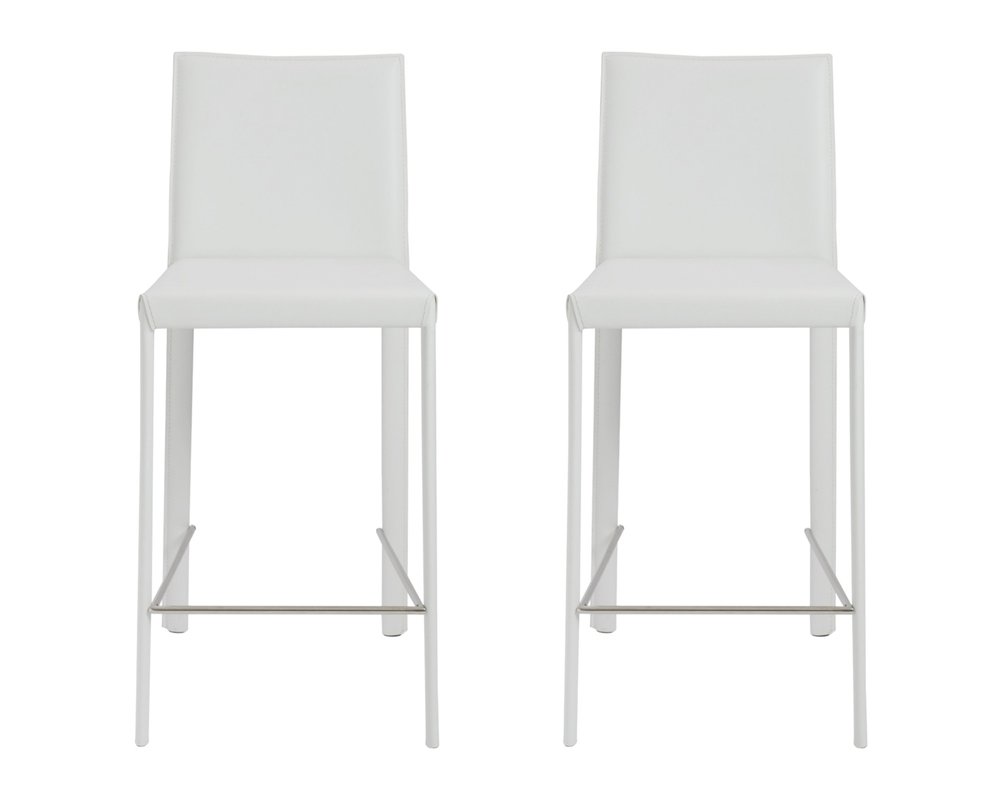 Set of Two 26" White Steel Low Back Counter Height Bar Chairs HomeRoots