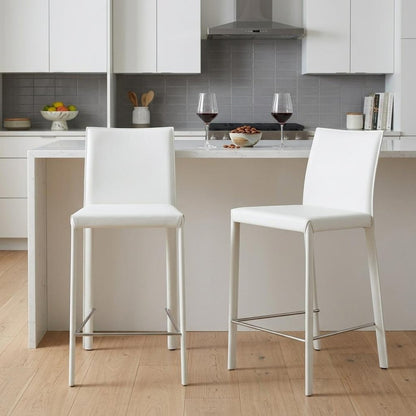 Set of Two 26" White Steel Low Back Counter Height Bar Chairs HomeRoots