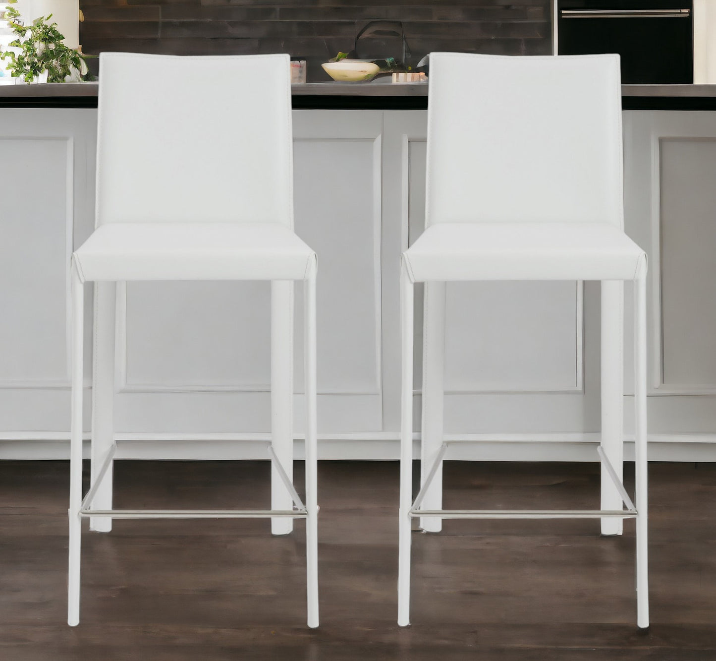 Set of Two 26" White Steel Low Back Counter Height Bar Chairs