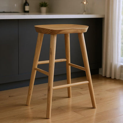 29" Natural Manufactured Wood Backless Bar Height Bar Chair HomeRoots