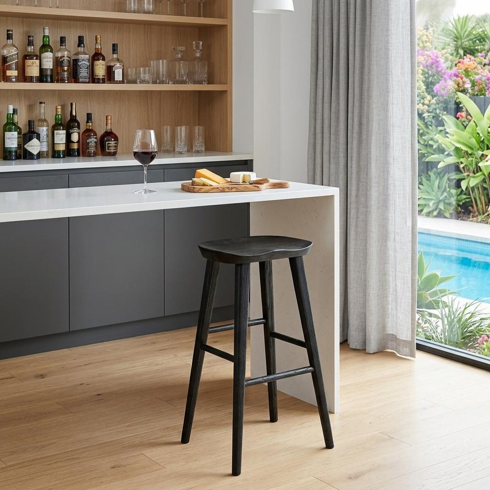 29" Black Wood Backless Bar Height Bar Chair HomeRoots