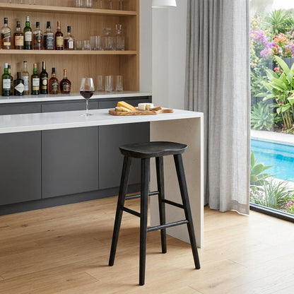 29" Black Wood Backless Bar Height Bar Chair HomeRoots