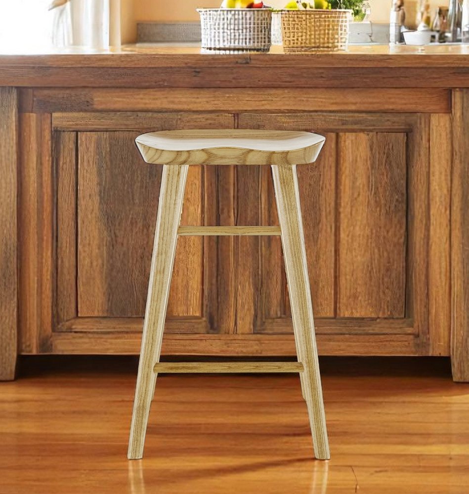 26" Natural Wood Backless Counter Height Bar Chair HomeRoots