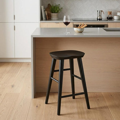 26" Black Solid Wood Backless Counter Height Bar Chair HomeRoots